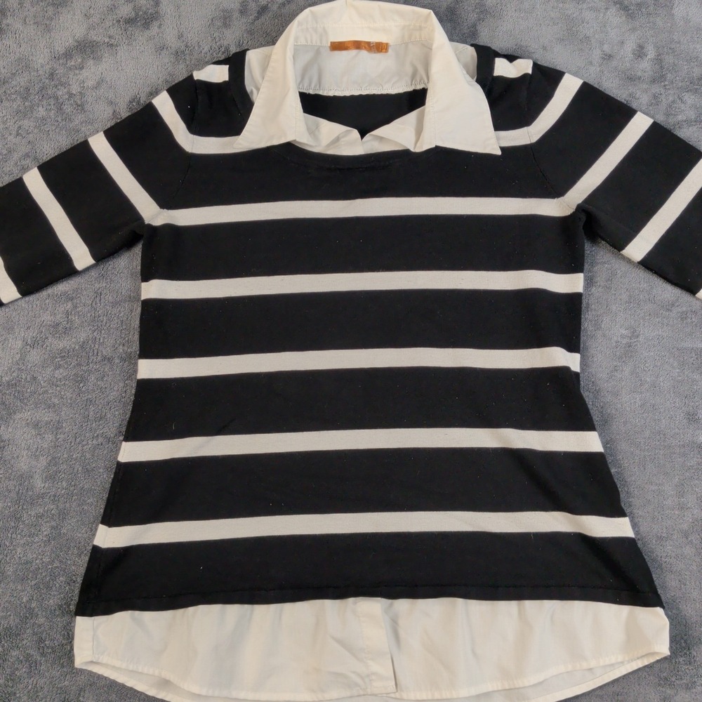 Belldini Size Large Block Stripe Black White Faux Top Sweater